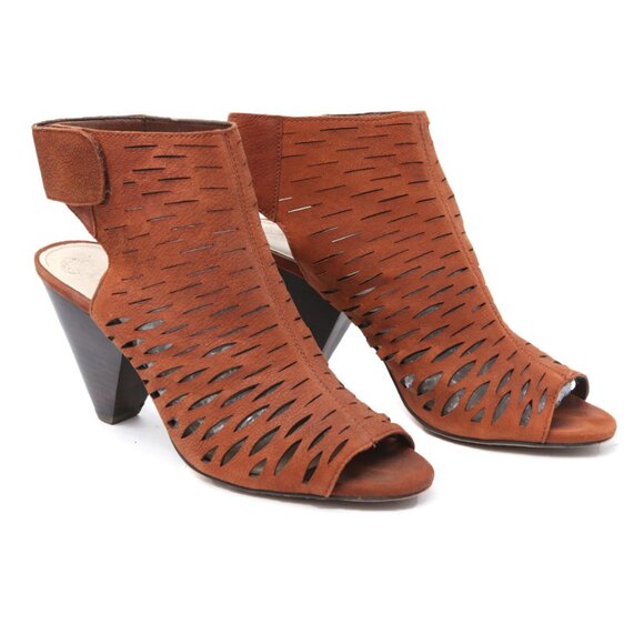Vince Camuto Estell Leather Caged Sandal Open Toe Shootie Cut Out Brown Cone - Picture 1 of 13